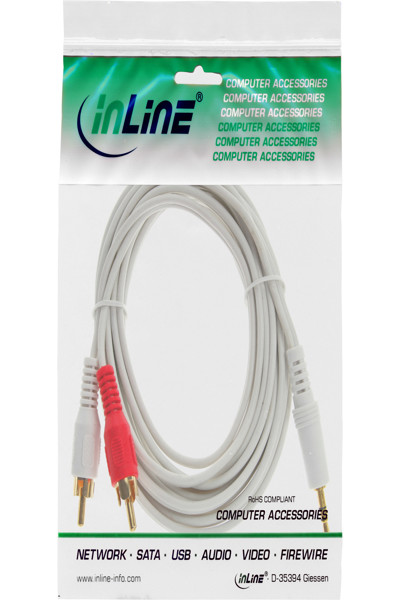 Câble audio en ligne 2x RCA mâle / 3,5 mm mâle stéréo blanc/or 3 m