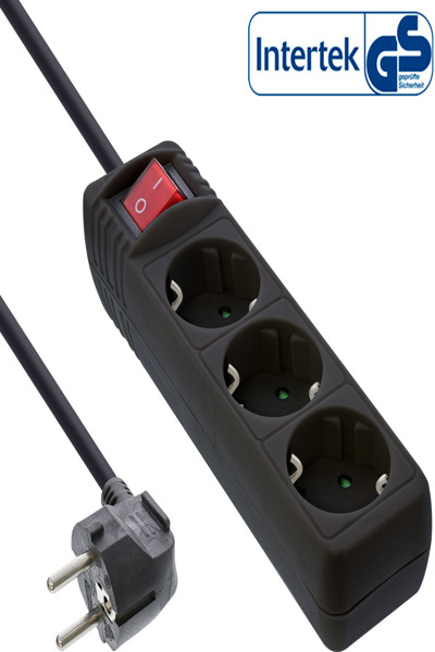Bloc multiprises InLine - 3 prises avec contact de terre CEE 7/3 - avec interrupteur - noir - 1,5 m