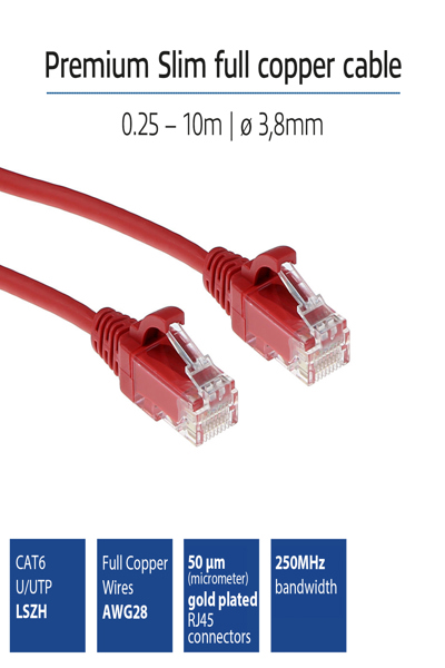 ACT Red 5 meter LSZH U/UTP CAT6 datacenter slimline patch cable snagless with RJ45 connectors - 5 m - Cat6 - U/UTP (UTP) - RJ-45 - RJ-45 - Red