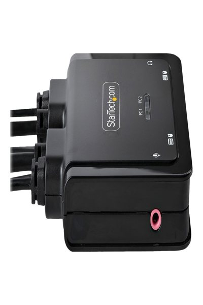 StarTech.com 2-portars hybrid USB-C DisplayPort-kabel KVM-switch, 4K 60Hz, kompakt KVM med 1,8 m USB-A/DisplayPort/ljud- och 1,2 m USB-C integrerade värdkablar, bussdriven - C2-D46-UAC-CBL-KVM