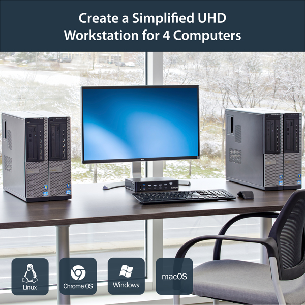 StarTech 4-Port DisplayPort KVM Switch - USB 3.0 - 4K 30Hz - 3840 x 2160 pixels - 4K Ultra HD - Rack mounting - 18 W - Black - SV431DPU3A2