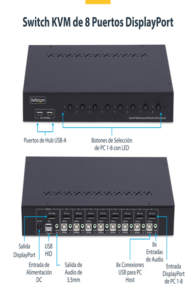StarTech.com 8-Port DisplayPort KVM Switch 4K 60Hz 1U