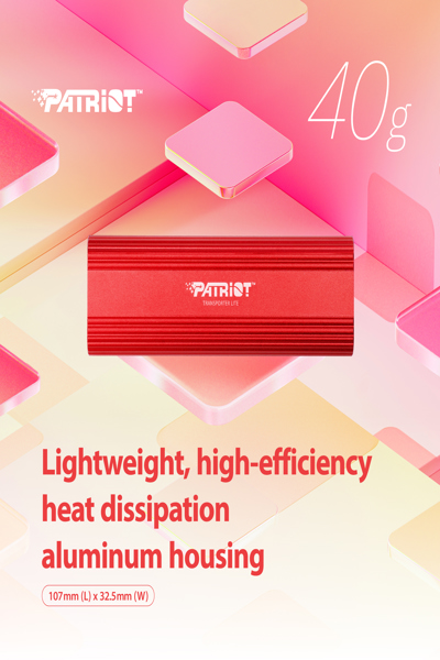 PATRIOT Memory Transporter Lite, 512 GB, USB Type-C, 3.2 Gen 2 (3.1 Gen 2), 1000 MB/s, Red - PTPL512GPEC