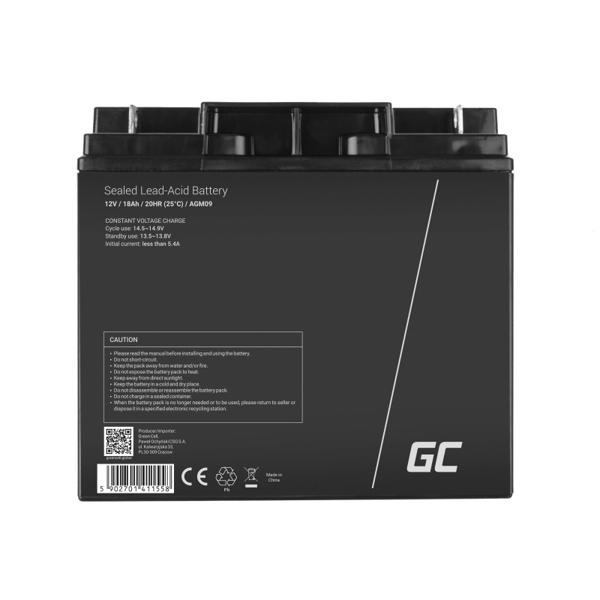 GREEN CELL Batteri AGM 12V18AH - AGM09