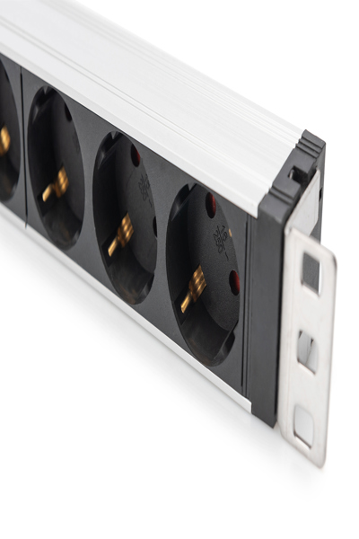 DIGITUS Socket strip with aluminum profile and surge protection, integrated line filter, 6 safety sockets, 2 m cable safety plug - DN-95432
