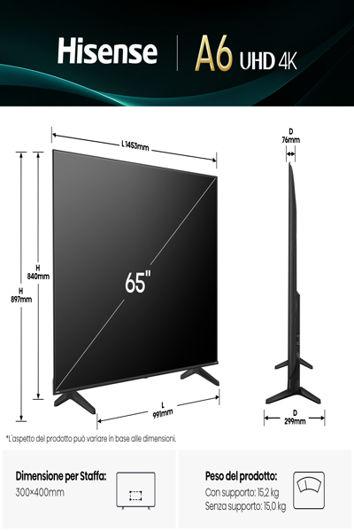 HISENSE 65A6Q 65" 4K ULTRA HD SMART TV BLACK - 65A6Q