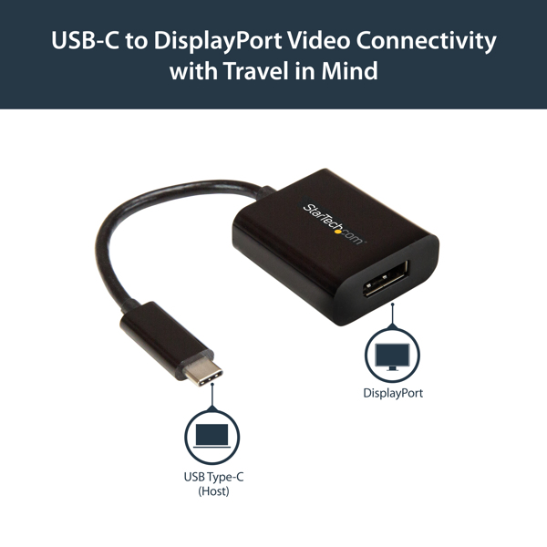 StarTech USB C to DisplayPort Adapter 4K 60Hz, USB Type-C to DP 1.4 Monitor Video Converter (DP Alt Mode), Thunderbolt 3 Compatible, Limited Stock, see similar item CDP2DP14B - DisplayPort adapter - USB-C to DisplayPort - 14 cm - CDP2DP