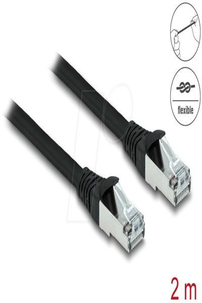 Delock RJ45 Network Cable Cat.6A S/FTP PUR Outdoor 2 m - Cat6a - S/FTP (S-STP) - RJ-45 - RJ-45 - Black - 80135