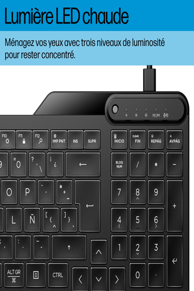 HP 405 Multi-Device Backlit Wired Keyboard: USB-C - 7N7C1AA