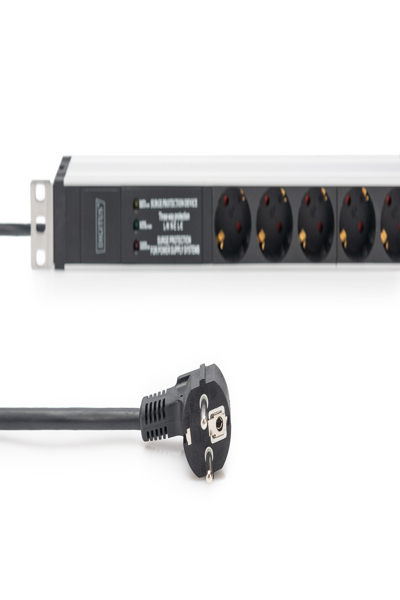 DIGITUS Socket strip with aluminum profile and surge protection, integrated line filter, 6 safety sockets, 2 m cable safety plug - DN-95432