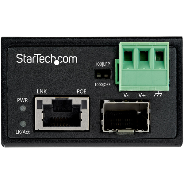 StarTech PoE+ Industrial Fiber to Ethernet Media Converter 30W - SFP to RJ45 - Singlemode/Multimode Fiber to Copper Gigabit Ethernet - Mini/Compact Size - IP-30/ -40 to +75C - Media converter - GigE - 1000Base-SX, 1000Base-T - RJ-45 / SFP (mini-GBIC) - up to - IMC1GSFP30W