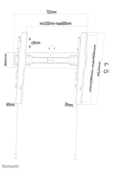 Neomounts Newstar Support TV Mural 37-75" Inclinaison 12°