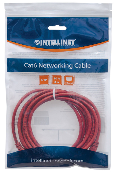 Intellinet Network Patch Cable - Cat6 - 7.5m - Red - CCA - U/UTP - PVC - RJ45 - Gold Plated Contacts - Snagless - Booted - Lifetime Warranty - Polybag - 7.5 m - Cat6 - U/UTP (UTP) - RJ-45 - RJ-45 - 342193