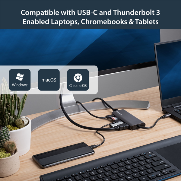 StarTech USB C Multiport adapter with HDMI - 4K - Mac/Windows - SD card reader - USB C to USB 3.0 hub - 2x USB-A 1x USB-C - 60W PD 3.0 - docking station - USB-C - DKT30CSDHPD3