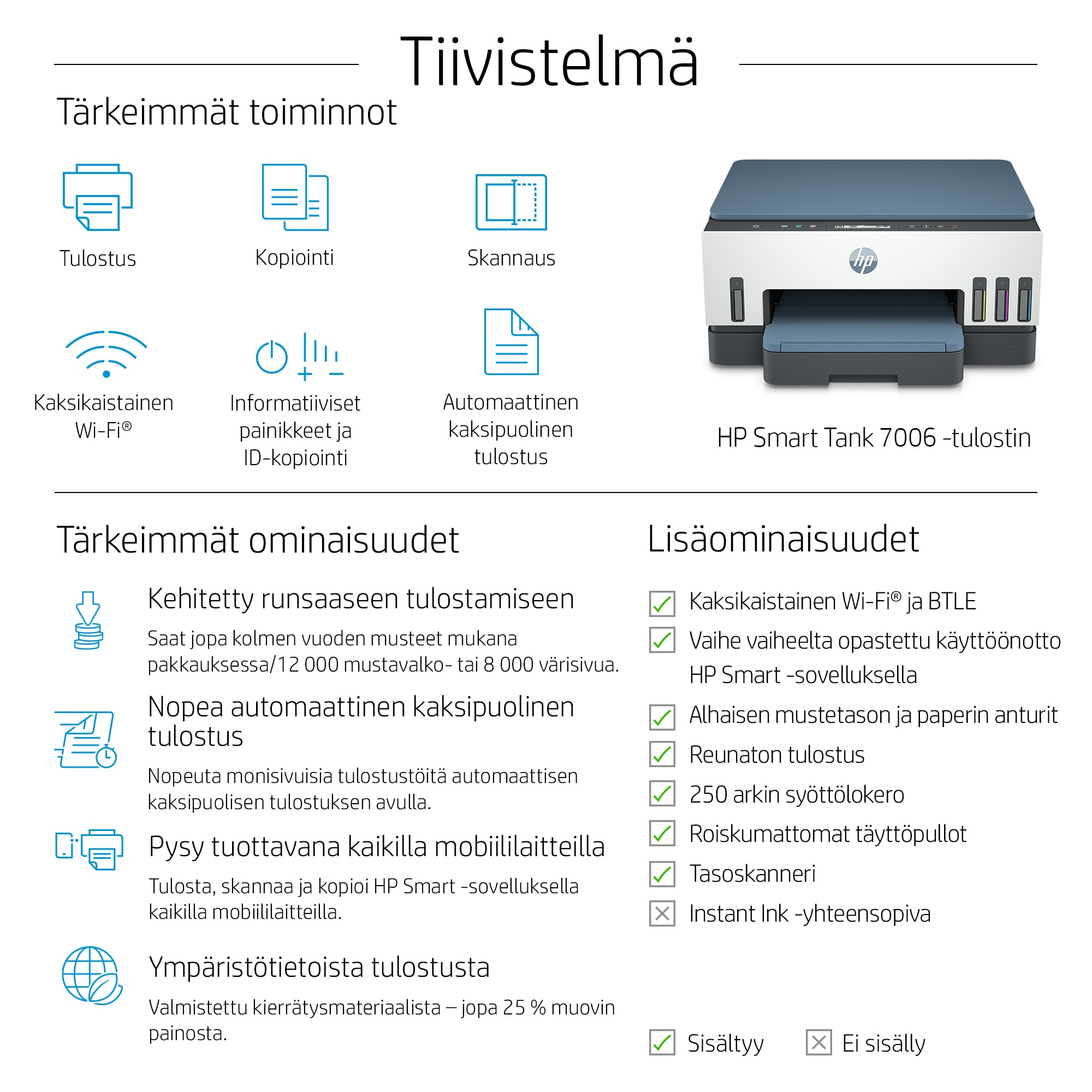 HP Printer Smart Tank 7006 All-in-One - Inkjet - Colored - 28B55A#BHC