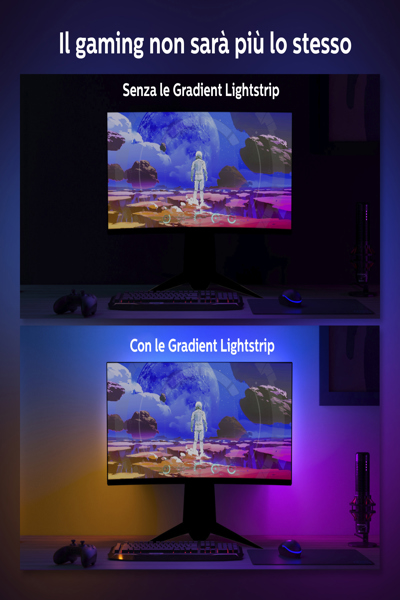 Philips Hue Play Gradient Lightstrip for PC, Smart strip light, Bluetooth/Zigbee, Black, White, LED, Silicone, Non-changeable bulb(s) - 929003498602