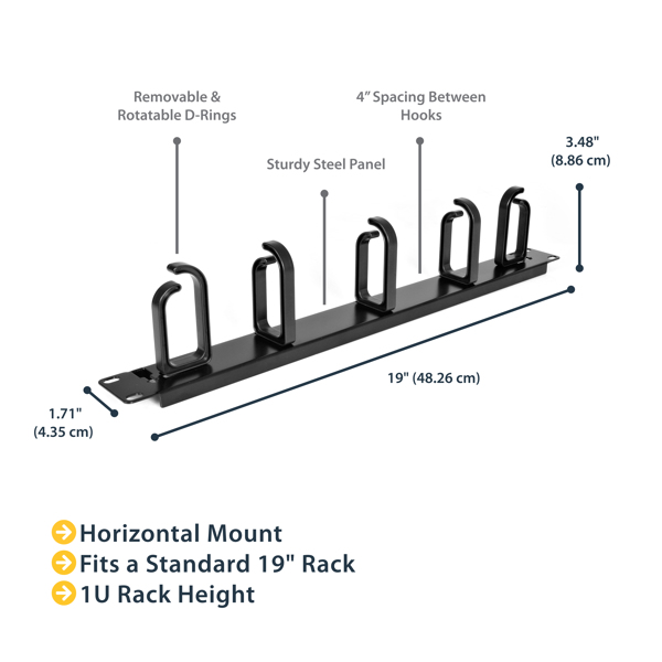 StarTech 1U 19in Metal Rackmount Cable Management Panel - CABLMANAGER2
