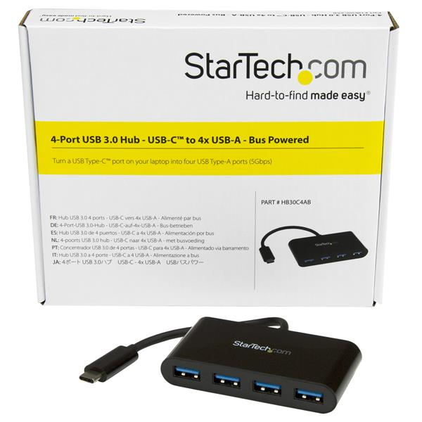 StarTech 4 Port USB 3.0 Hub USB-C to 4x USB-A - HB30C4AB