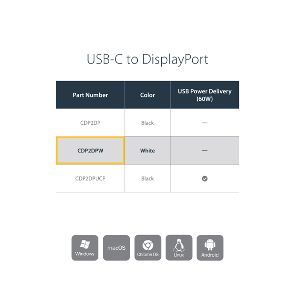 StarTech USB-C to DisplayPort Adapter - USB Type-C to DP Video Converter - 4K 60hz - White - external video adapter - white - CDP2DPW