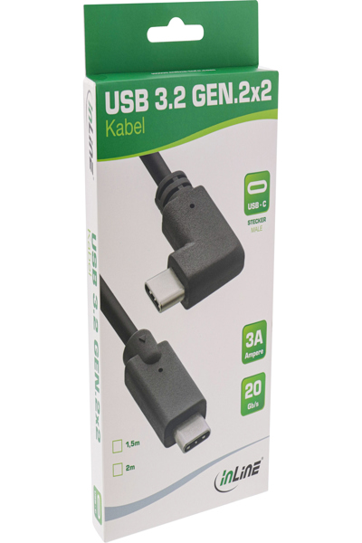 Câble USB 3.2 Gen.2 InLine - USB-C mâle/mâle coudé - noir - 1,5 m
