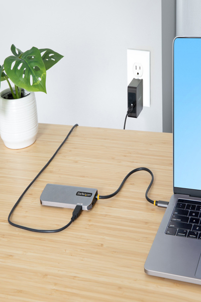 StarTech.com USB C multiportadapter, 4K 60Hz HDMI-video, 3-portars 5Gbps USB-A 3.2-hubb, 100W strömförsörjning, GbE, USB Type-C mini-resedock med laddning, 12 tum/30 cm kabel - 127B-USBC-MULTIPORT