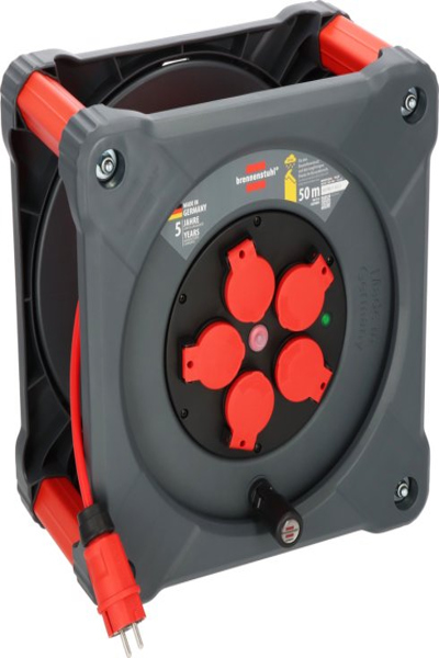 Brennenstuhl 9201500210, Svart, Röd, Plast, 5 AC-uttag, Typ E / F, Rak, 50 m - 9201500210