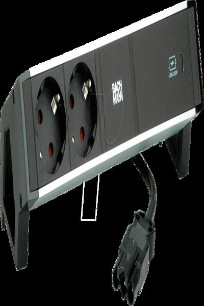 Bachmann Desk 2 Alu, Inomhus, Typ F, Aluminium, Plast, Aluminium, Svart, 2 AC-uttag, 1 st - 937303