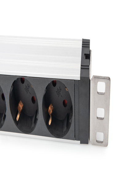 DIGITUS Socket strip with aluminum profile and switch, surge protection, integrated line filter, 5-way safety sockets, 2 m cable safety plug - DN-95433