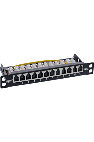 Panneau de brassage InLine 10" Cat.6A 0,5U 12 ports - avec protection anti-poussière - noir