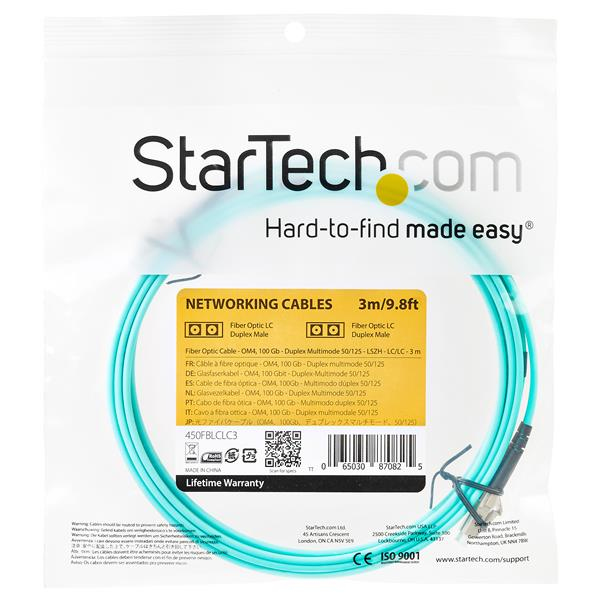 StarTech Aqua OM4 Duplex Multimode Fiber Optic Cable 3m - 450FBLCLC3