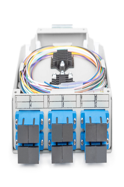 DIGITUS Fiber optic DIN rail box, OS2, equipped, with SC adapter and pigtail - DN-963890
