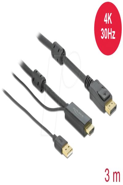 Delock Video-/ljudkabel - HDMI, USB (endast ström) hane till DisplayPort hane - 85965
