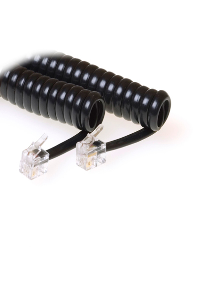 ACT Black 1.5 meter coiled telephone cable with RJ10 connectors - 1.5 m - RJ-10 - RJ-10 - Black - Male - Male
