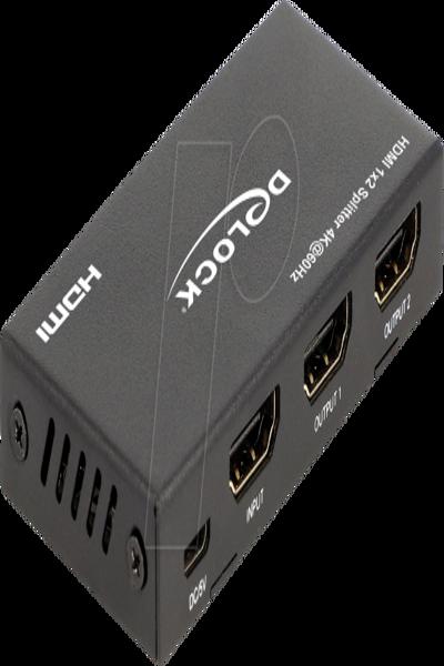 Delock HDMI Splitter 1 x HDMI in till 2 x HDMI ut 4K 60 Hz med downscaler - 18651