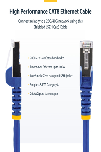 StarTech.com 2m Blue CAT8 Ethernet Cable Snagless - NLBL-2M-CAT8-PATCH