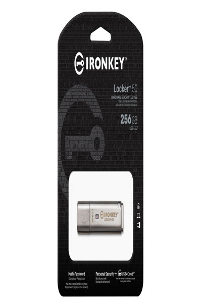Kingston IronKey 256GB Locker Plus 50 AES Encryption - 256 GB - USB Type-A - 3.2 Gen 1 (3.1 Gen 1) - 145 MB/s - Cap - Silver - IKLP50/256GB