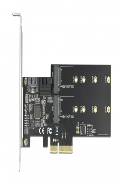 Delock 3-portars SATA och 2-platsers M.2 Key B PCI Express x4-kort - 90499