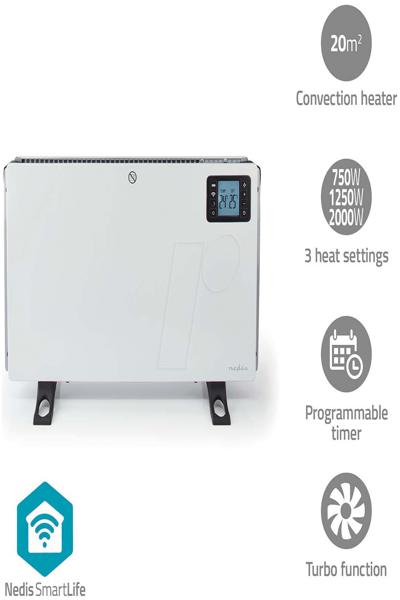 Nedis HTCO50WTW - Convector electric space heater - Stainless steel - Android - iOS - 1.5 m - Indoor - Floor - Wall