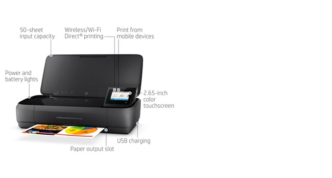 HP OfficeJet 250 Mobile All-in-One Printer - Print - copy - scan - 10-sheet ADF - Thermal inkjet - Colour printing - 4800 x 1200 DPI - A4 - Direct printing - Black - CZ992A