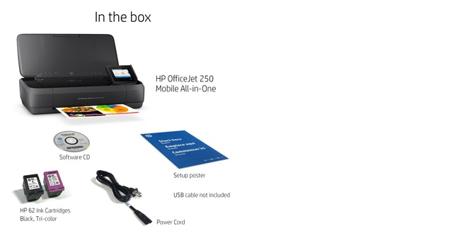 HP OfficeJet 250 Mobile All-in-One Printer - Print - copy - scan - 10-sheet ADF - Thermal inkjet - Colour printing - 4800 x 1200 DPI - A4 - Direct printing - Black - CZ992A