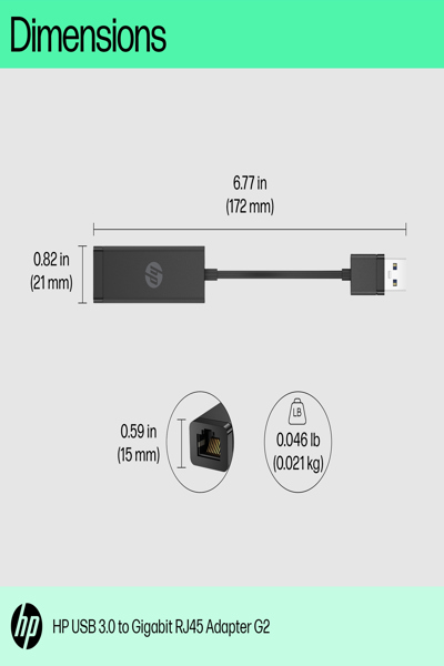 HP USB 3.0 to Gigabit RJ45 Adapter G2: Network Card 1,000 Mbps