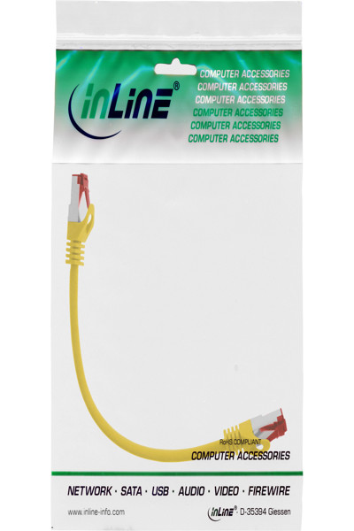 Câble de raccordement en ligne S/FTP PiMF Cat.6 250 MHz PVC CCA jaune 0,3 m