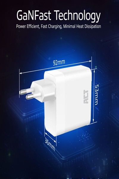 ACT USB-C/USB-A Charger 65W 3-port with Power Delivery PPS QuickCharge and