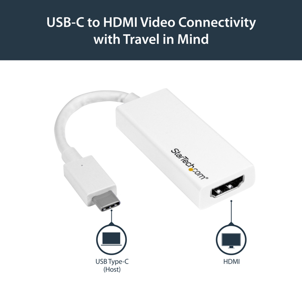 StarTech USB-C to HDMI adapter - Thunderbolt 3 compatible - White - 4K 60Hz - Video interface converter - HDMI / USB - 15 cm - CDP2HD4K60W