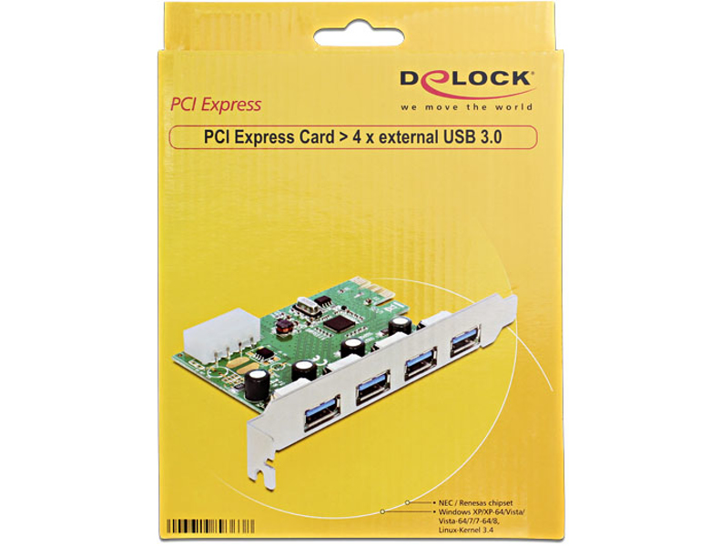 Delock PCIe-kort > 4 x external USB 3.0 - USB-Adapter - 89363