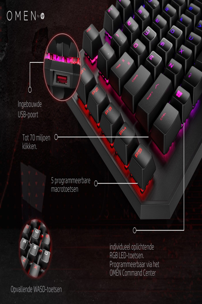 HP OMEN by Sequencer Keyboard: Full-size, Wired, Mechanical, Black - 2VN99AA