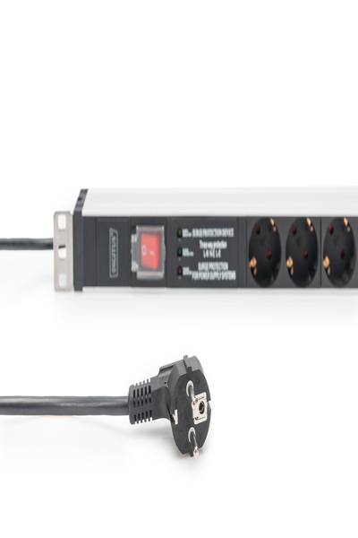 DIGITUS Socket strip with aluminum profile and switch, surge protection, integrated line filter, 5-way safety sockets, 2 m cable safety plug - DN-95433