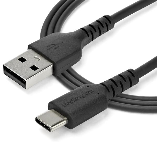 StarTech 1m USB A to USB C Charging Cable - Durable Fast Charge & Sync USB 2.0 to USB Type C Data Cord - Aramid Fiber M/M 60W Black - USB Type C Cable - 1 m - RUSB2AC1MB