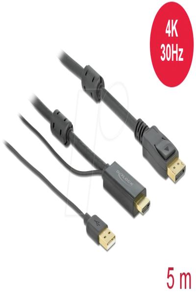 Delock Video-/ljudkabel - HDMI, USB (endast ström) hane till DisplayPort hane - 85966