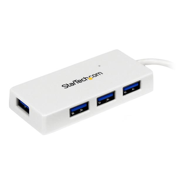 StarTech 4 Port USB 3.0 SuperSpeed ​​Hub - White - Portable external mini USB hub with built-in cable - Hub - 4 ports - ST4300MINU3W
